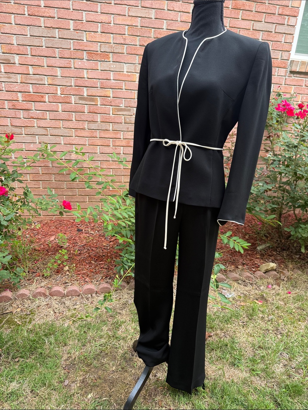 Black Wide-Leg Pants with Contrasting White Trim